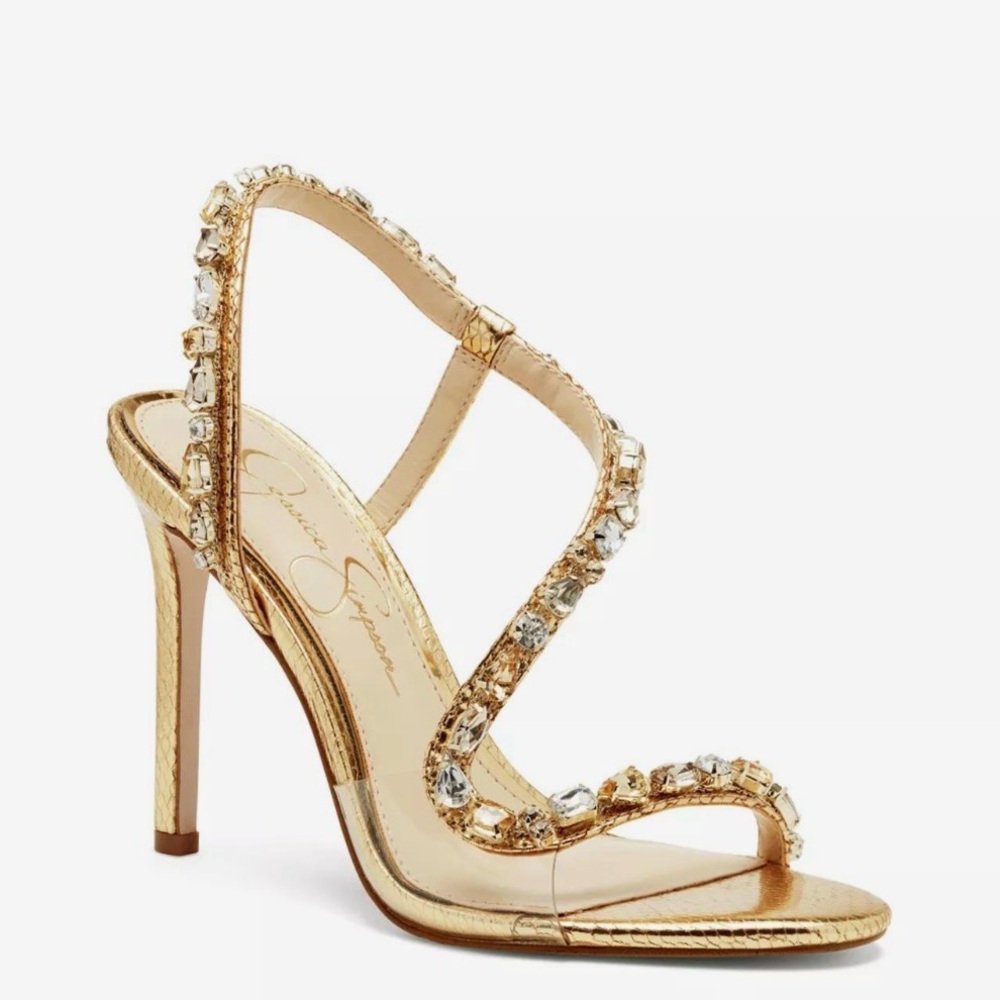 Jessica Simpson Jaycin Metallic Embossed Jewel Embellished Dress Sandals, Size 9